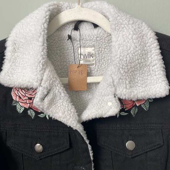 Twik Black Denim Jacket with Fuzzy Collar - Picture 2 of 10